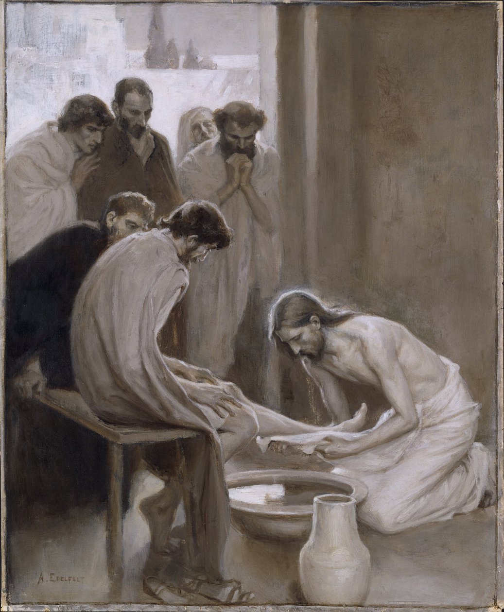 Jesus lava os pés aos seus discípulos de Albert Edelfelt