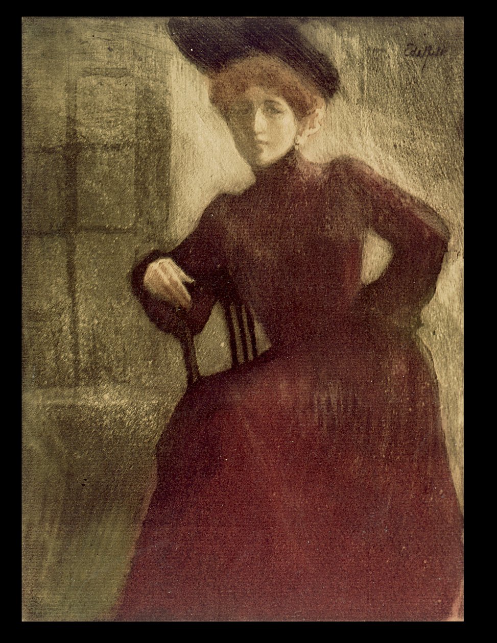 Senhora de vermelho, mulher com um vestido vermelho (Srta. Perrot) de Albert Edelfelt