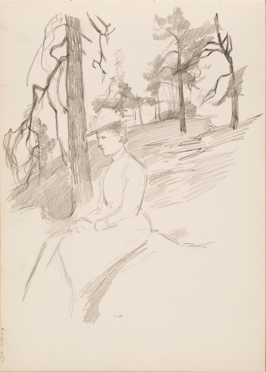 Esboço de paisagem, mulher em primeiro plano de Albert Edelfelt