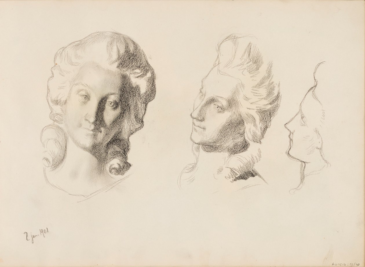 Máscaras, esboço / 1700s (Rokokoo), esboço de Albert Edelfelt