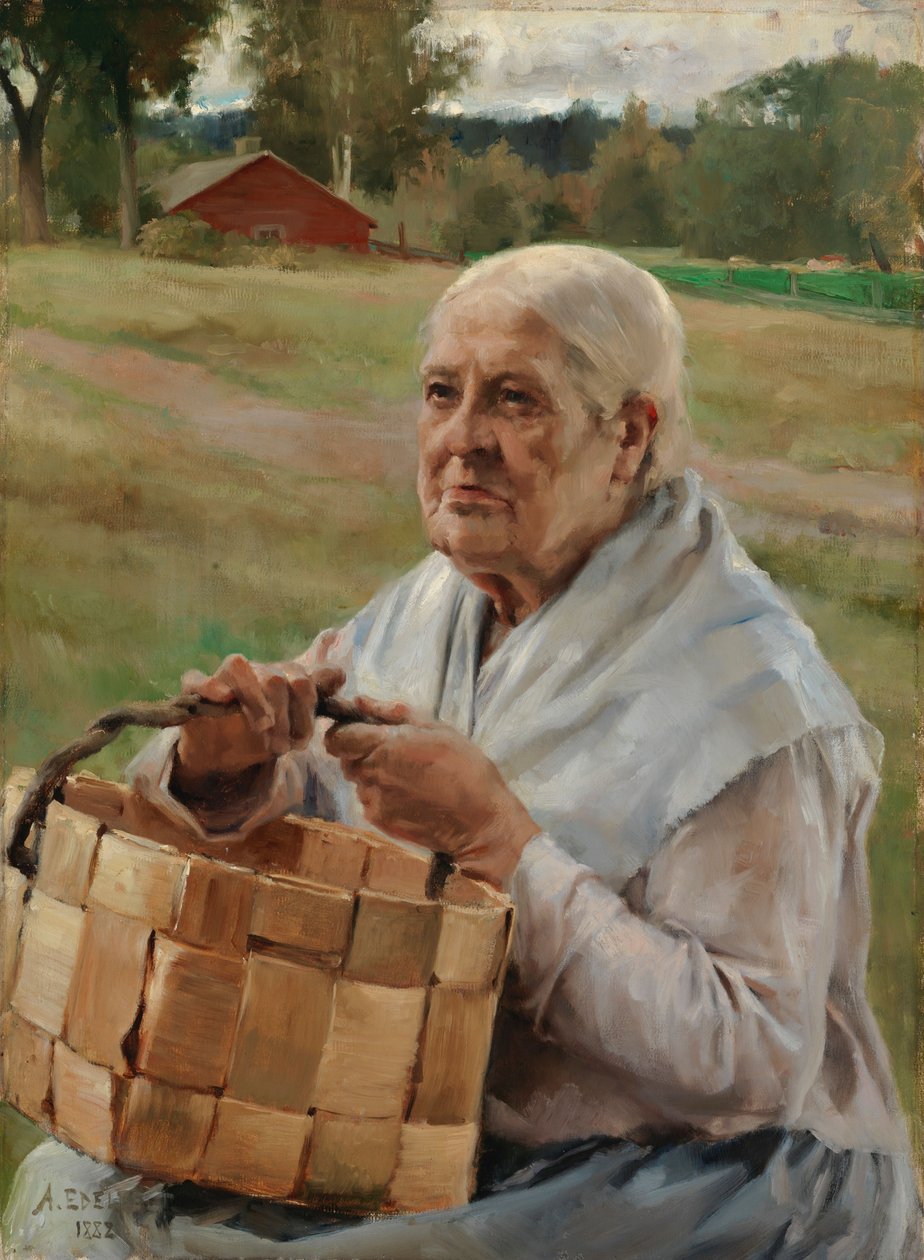 Mulher idosa com um cesto de aparas de Albert Edelfelt