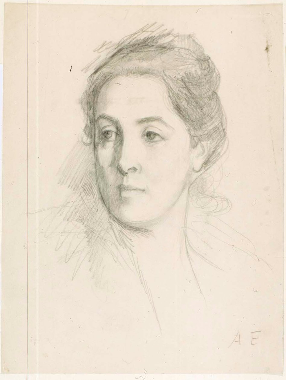 Retrato da cabeça da esposa do artista, esboço para um quadro de Albert Edelfelt
