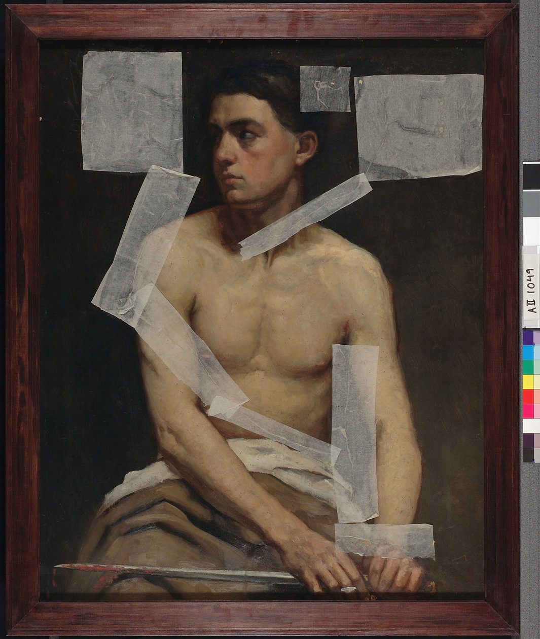 Modelo masculino sentado segurando uma espada, estudo académico de Albert Edelfelt