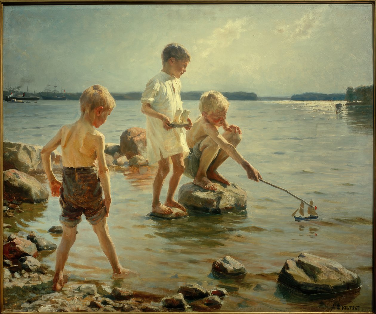 Meninos de jogo na costa de Albert Gustaf Aristides Edelfelt