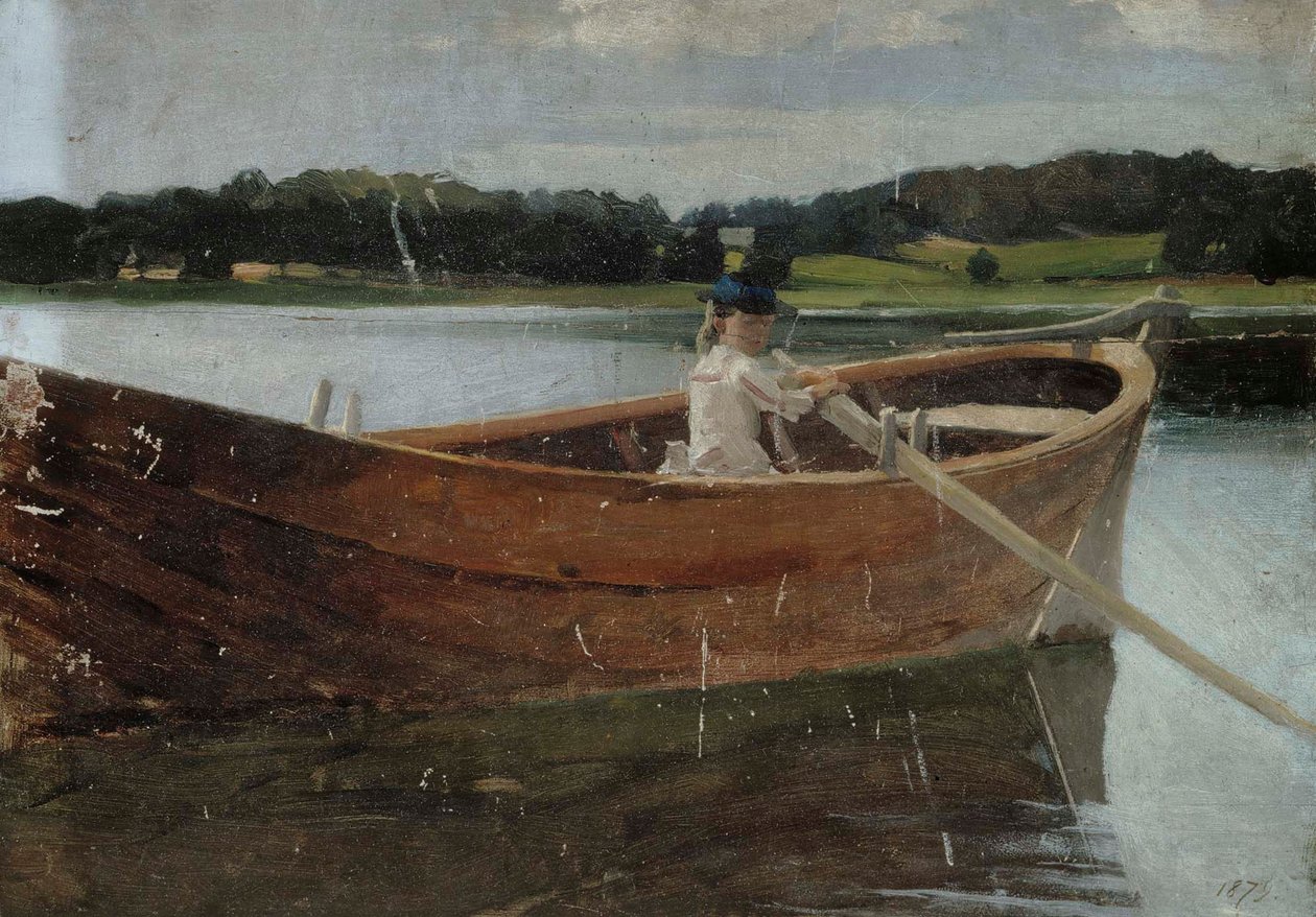 A irmã do artista, Berta, num barco a remos, esboço de Albert Edelfelt
