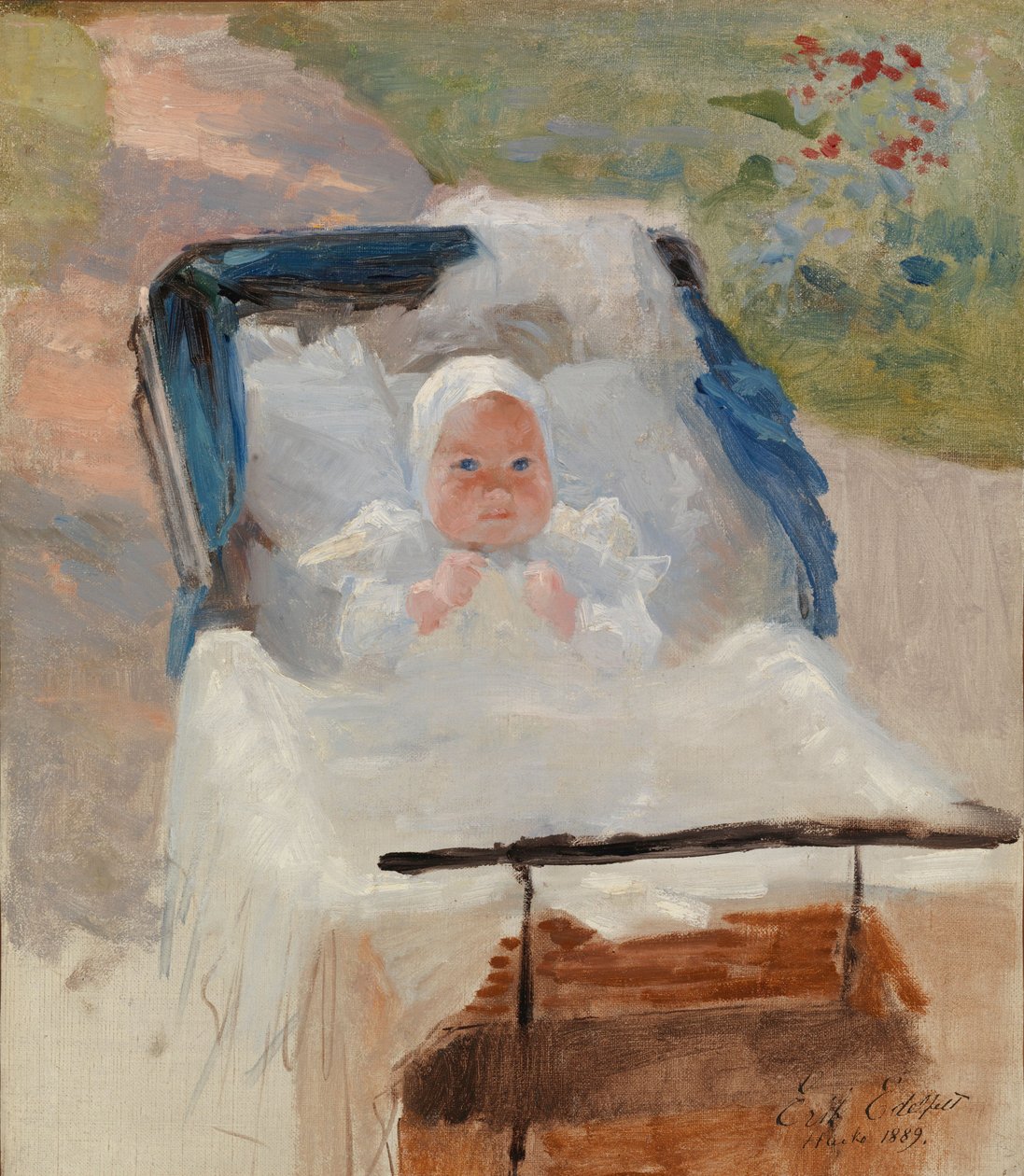 O filho do artista, Erik, num carrinho de bebé de Albert Edelfelt