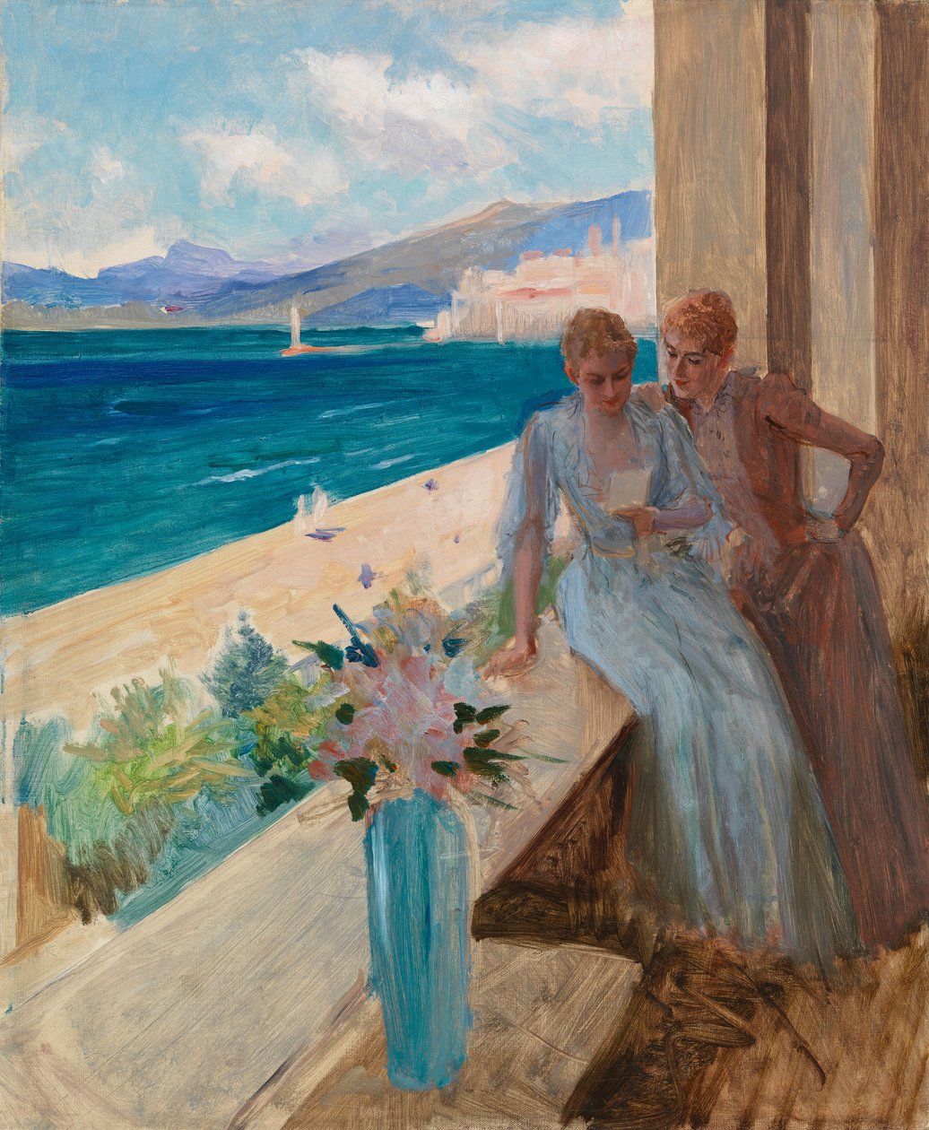 A Esposa do Artista e Emilia von Etter numa varanda em Cannes de Albert Edelfelt