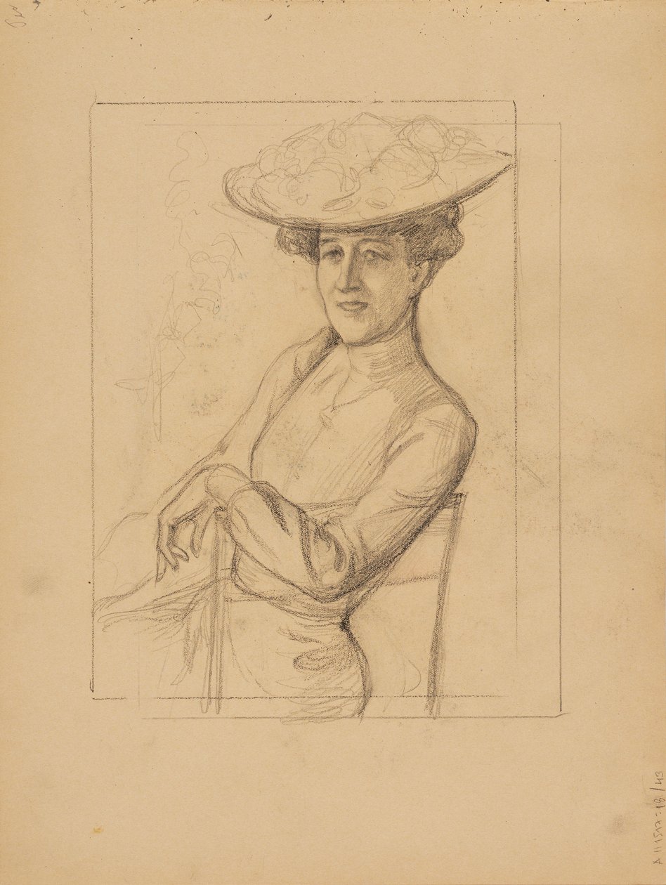 Mulher sentada com um chapéu de Albert Edelfelt