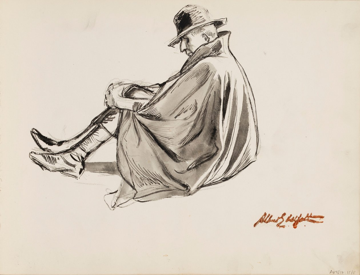 Homem sentado com uma capa de Albert Edelfelt