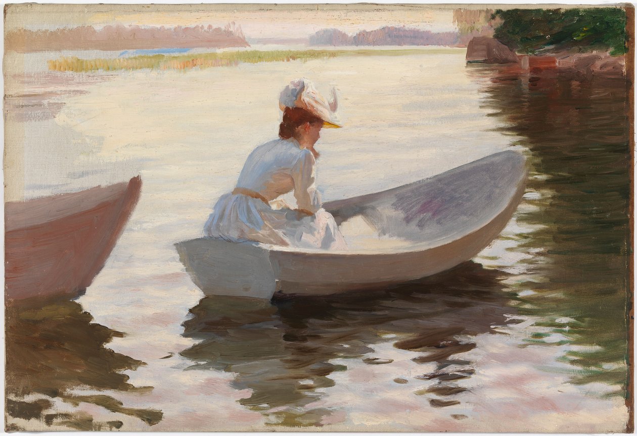 Mulher num barco a remos, estudo para Raparigas num barco a remos de Albert Edelfelt