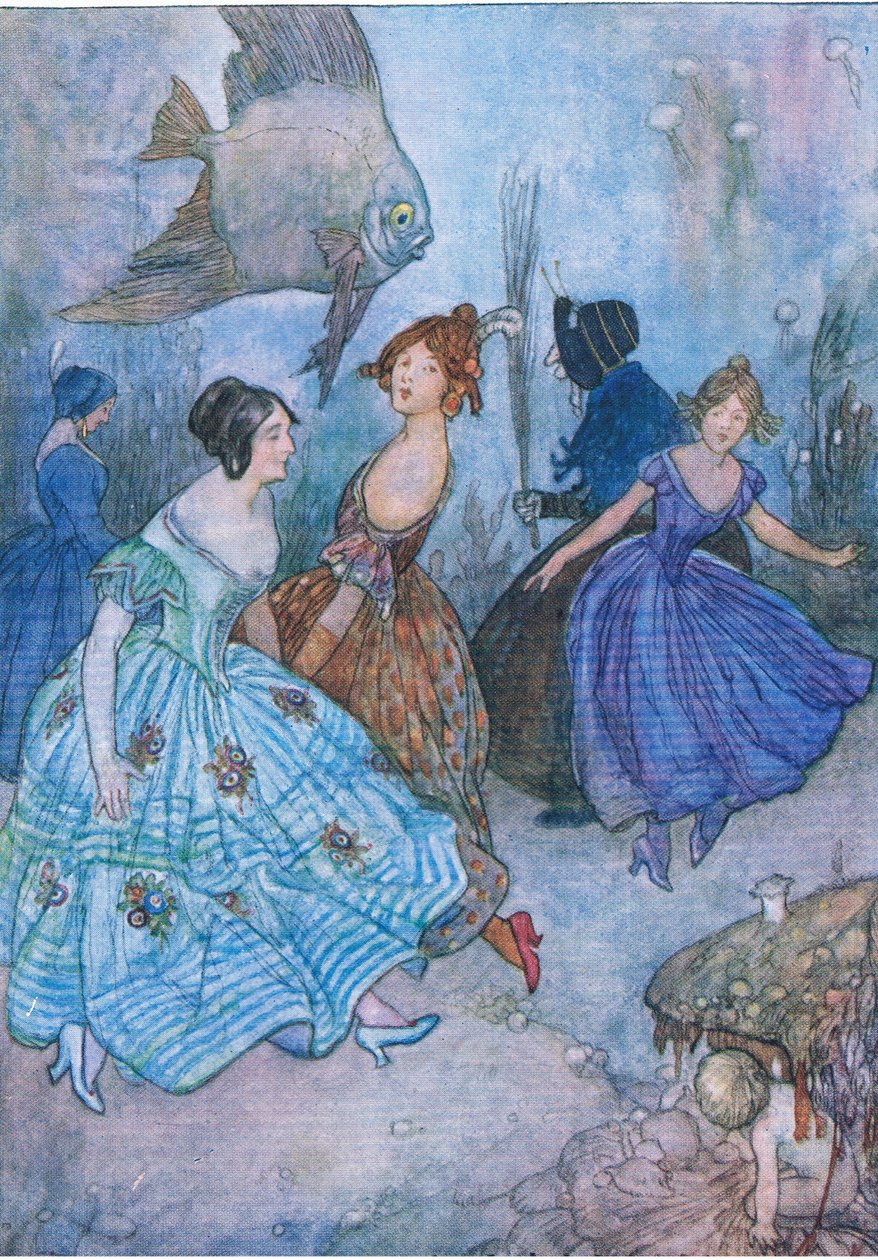 Ela enfiou os seus pobres pés nas botas mais apertadas, e fê-los dançar, de The Water Babies pub.by Humphrey Milford Oxford University Press, c.1930 (color litho) de Albert Edward Jackson