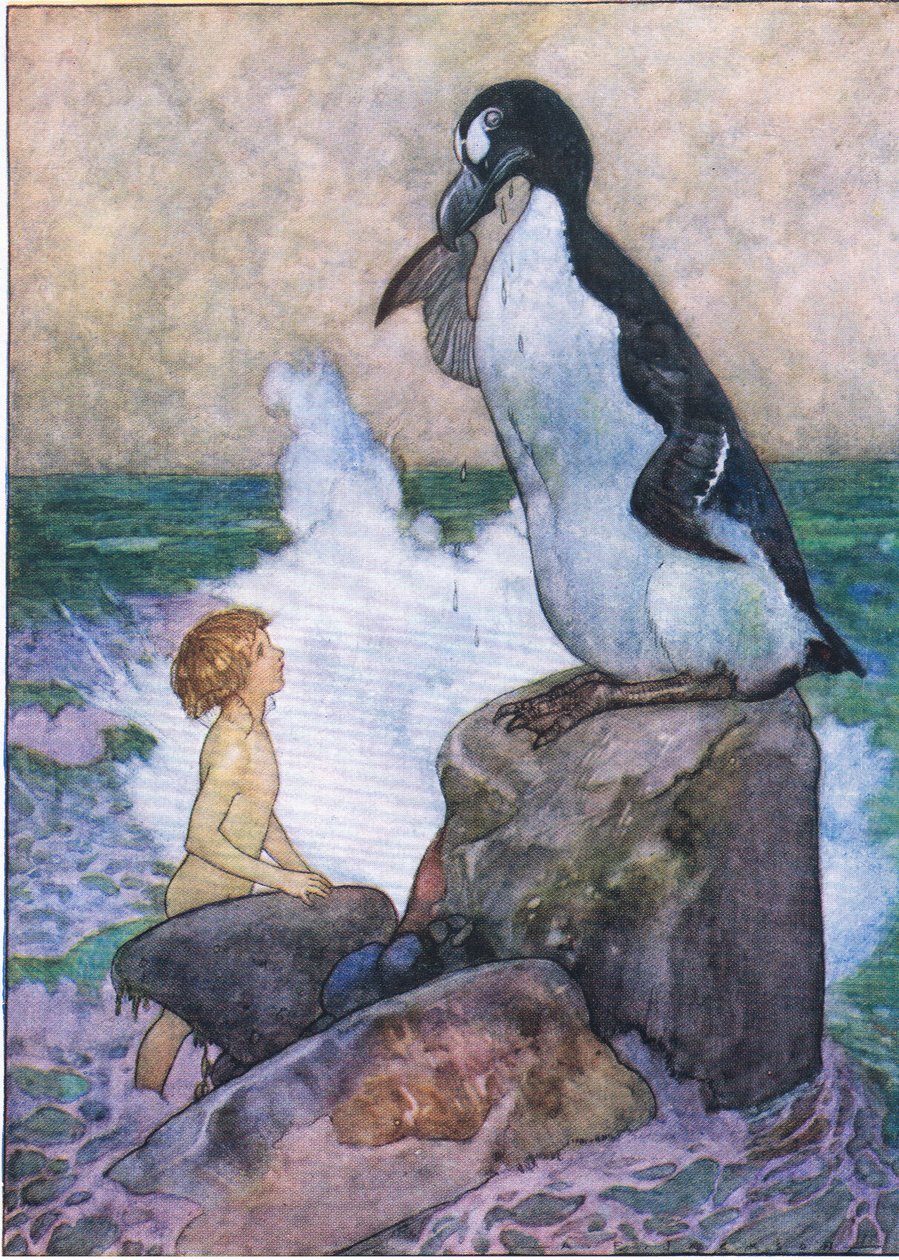 O pobre olfacto Garfowl começou a chorar lágrimas de óleo puro, de The Water Babies pub.by Humphrey Milford Oxford University Press, c.1930 (cor litho) de Albert Edward Jackson