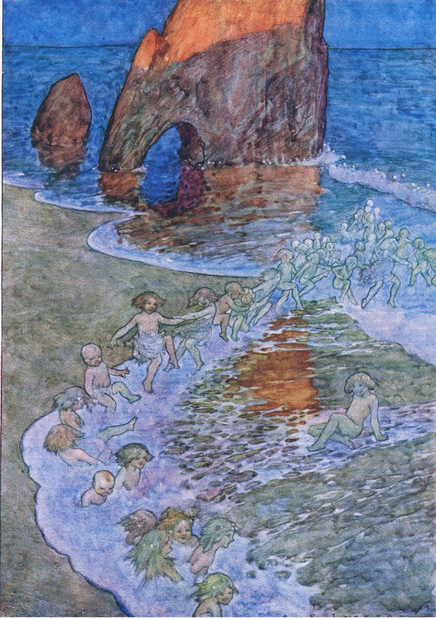 Colocaram-no no meio e dançaram à sua volta, de The Water Babies pub.by Humphrey Milford Oxford University Press, c.1930 (cor litho) de Albert Edward Jackson