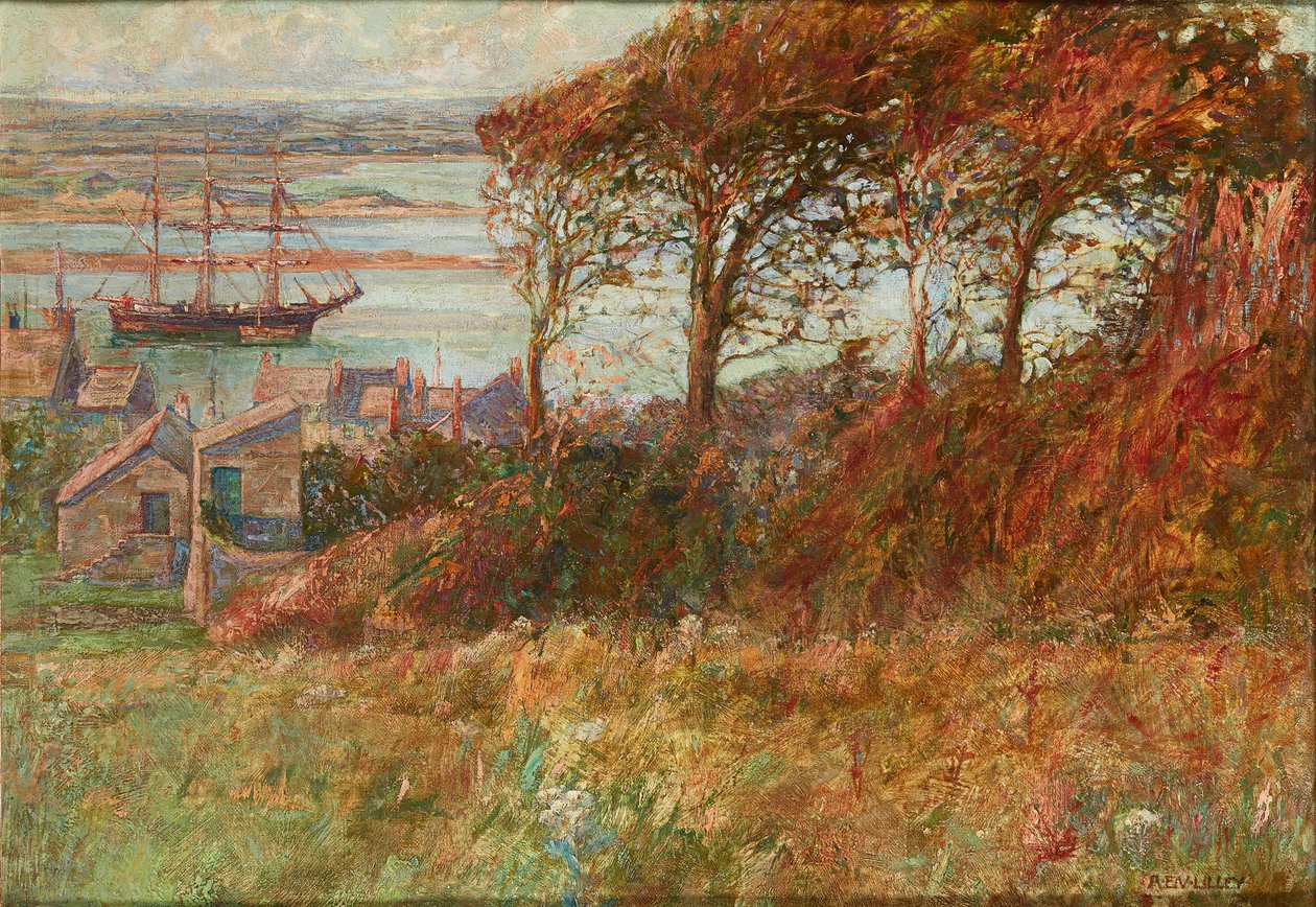 Bosque acima do porto no outono (óleo sobre tela) de Albert Ernest Victor Lilley