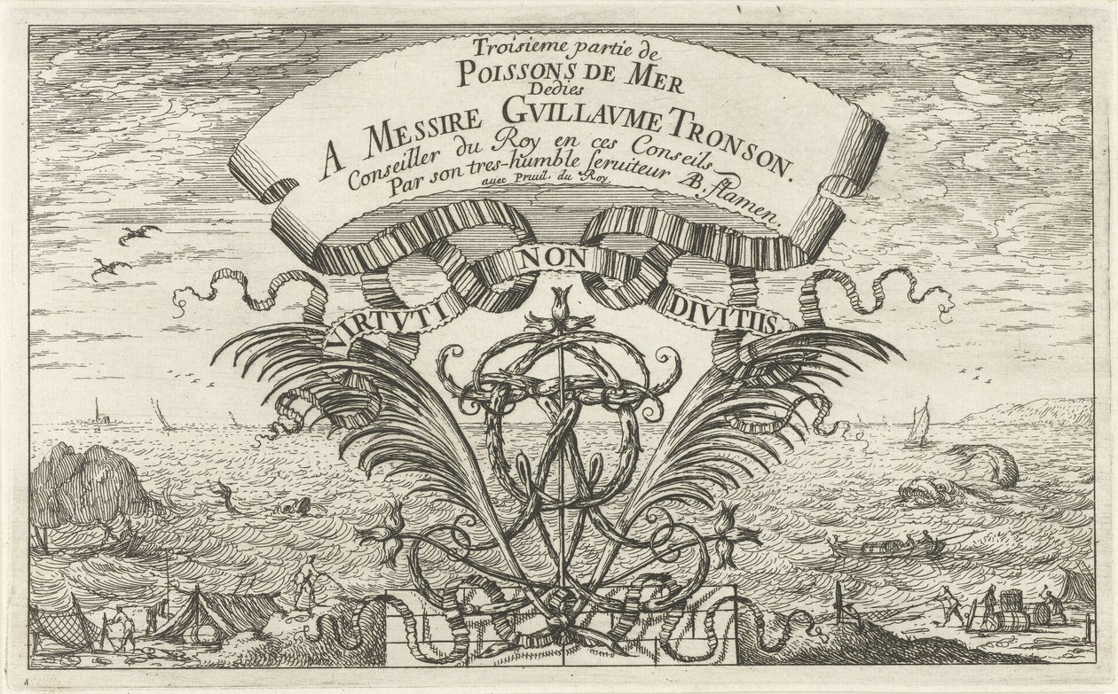 Paisagem marítima por brasão ornamental
Peixes e outros animais marinhos - terceira série de água salgada (título da série)
Poissons de mer (título da série sobre o objecto) de Albert Flamen