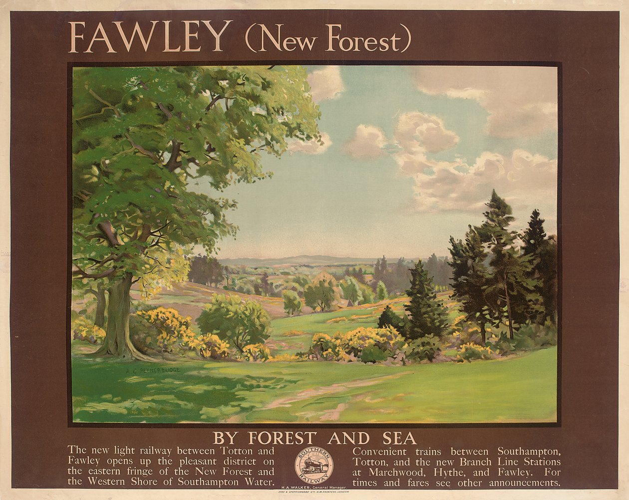 Fawley (New Forest), cartaz anunciando Southern Railway (cor lito) de Albert George Petherbridge