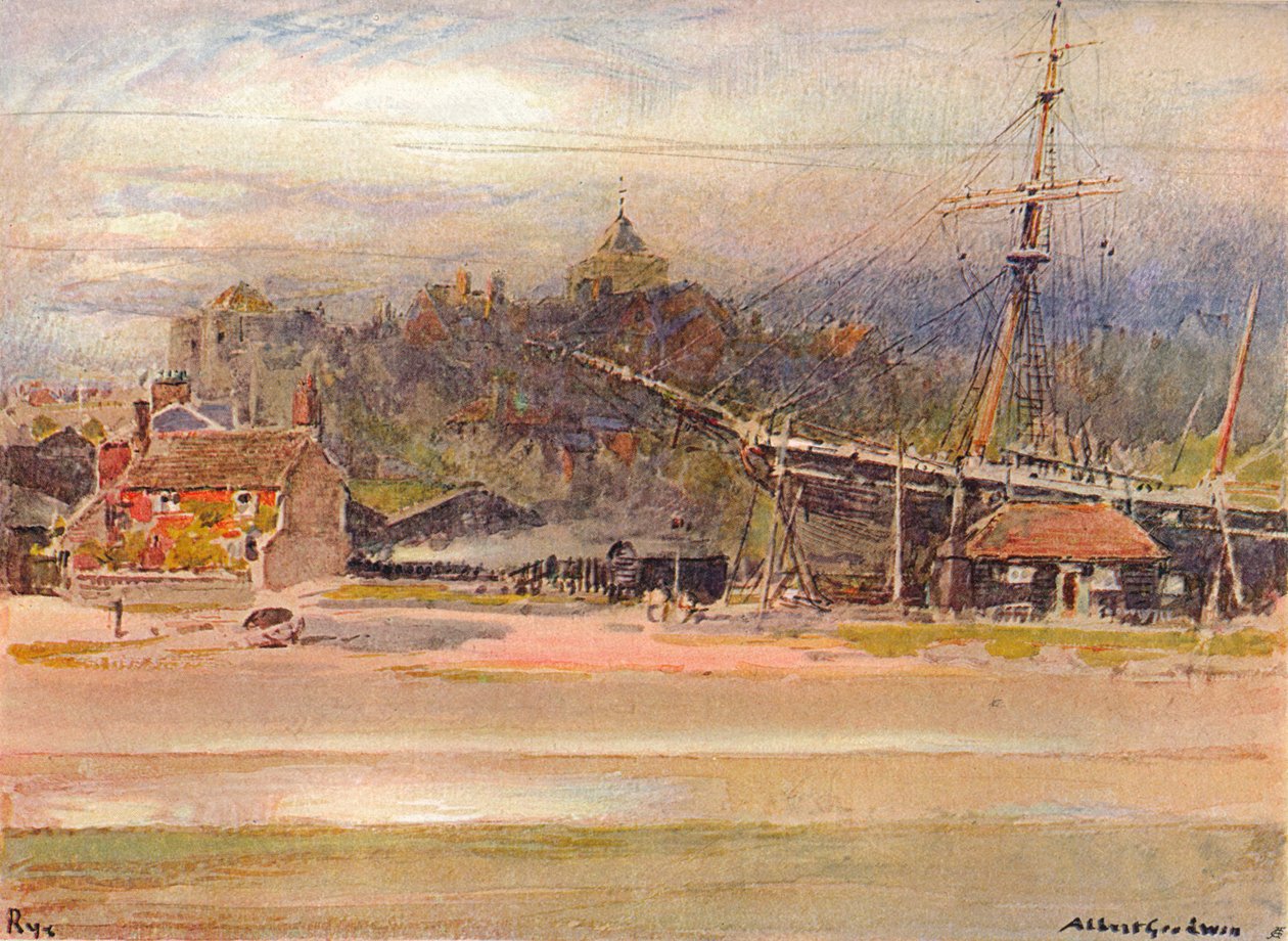 Jarda dos construtores de barcos, Rye, 1910 de Albert Goodwin