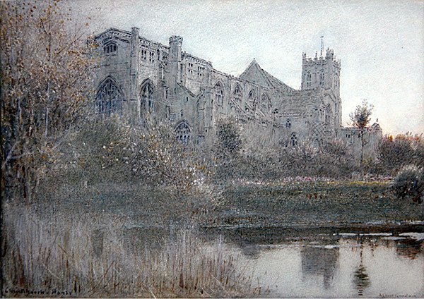 Christchurch, Hampshire (aquarela com caneta e tinta sobre papel) de Albert Goodwin