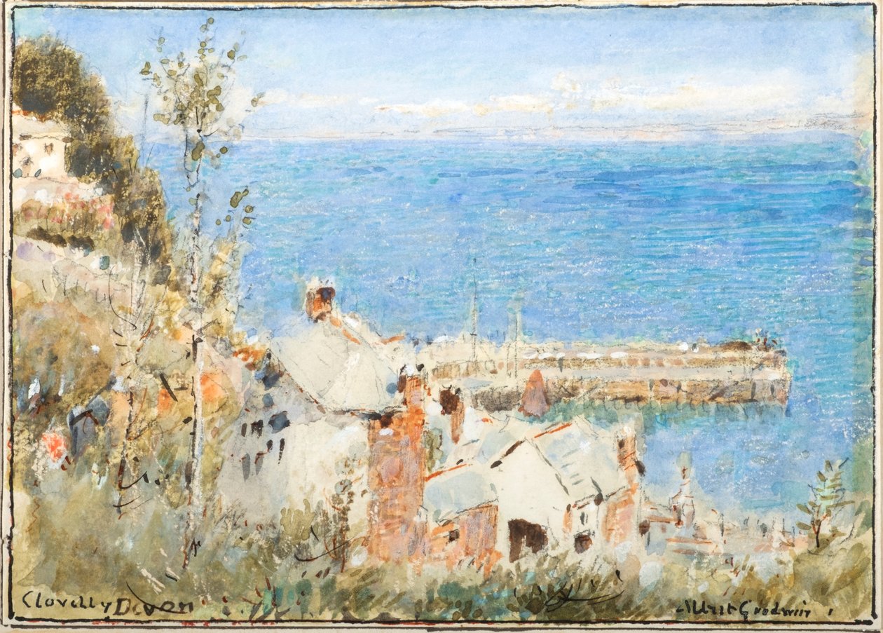 Clovelly, Devon (aguarela com aguarela e tinta) de Albert Goodwin