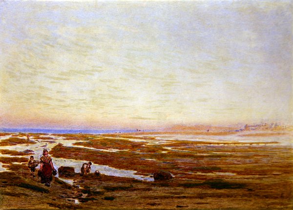 Maré Baixa na Costa Sul, perto de Brighton de Albert Goodwin