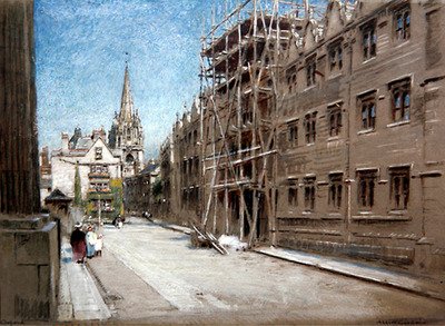 Oriel College, Oxford (aquarela e cor de corpo em papel colorido) de Albert Goodwin