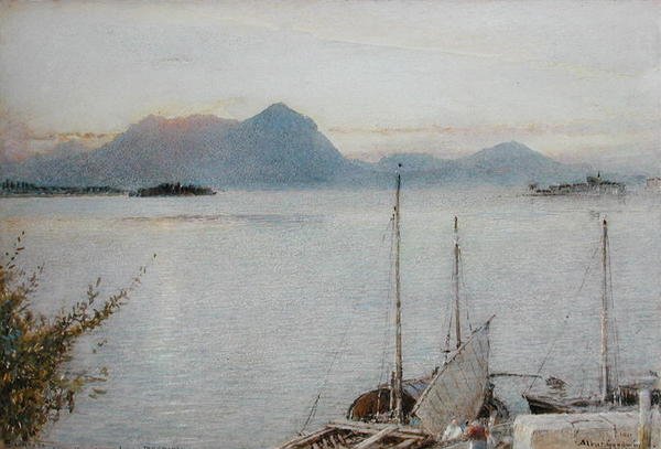 Nascer do sol de Baveno, Lago Maggiore de Albert Goodwin