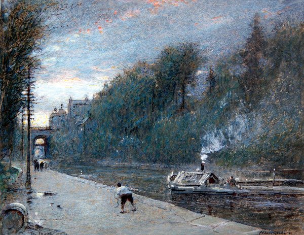 O Canal, Chichester (caneta e tinta com aquarela e cor de corpo sobre papel) de Albert Goodwin