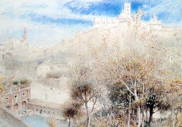 A Fonte Branda, Siena (aguarela) de Albert Goodwin