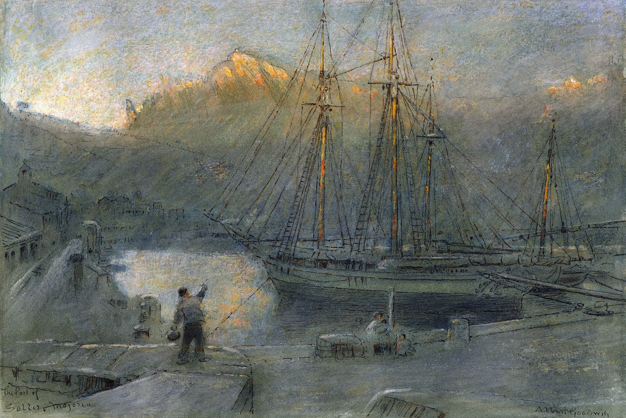 O porto de Sollo, Maiorca, de Albert Goodwin