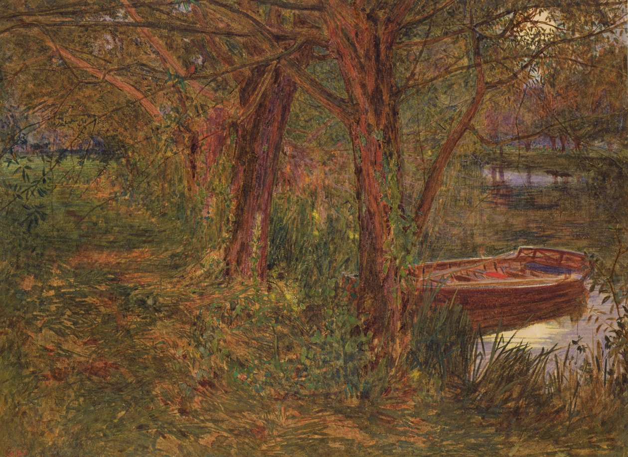 O rio ao entardecer (wc com bodycolour no papel) de Albert Goodwin
