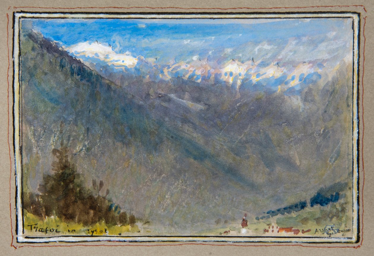 Trafoi no Tirol (aguarela com corpete delimitada por uma moldura decorativa) de Albert Goodwin