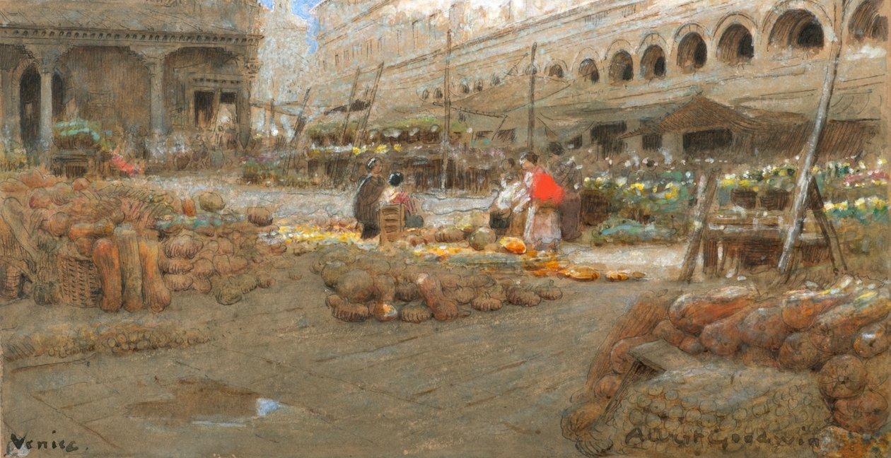 Veneza (aguarela e cor de corpo sobre papel colorido) de Albert Goodwin