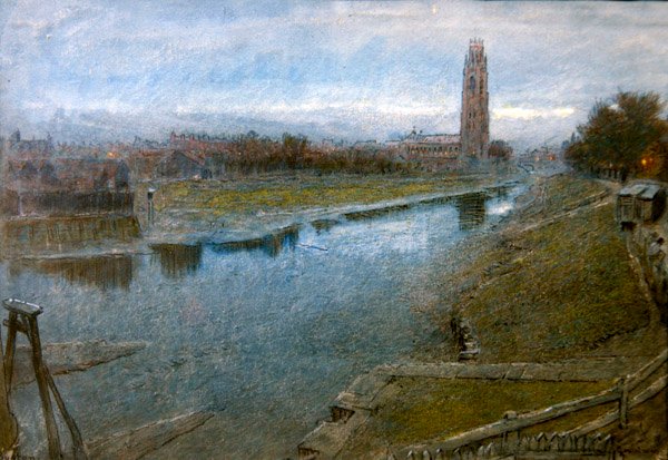 Vista de Boston, Lincolnshire (lápis, caneta e tinta e aguarela sobre papel) de Albert Goodwin