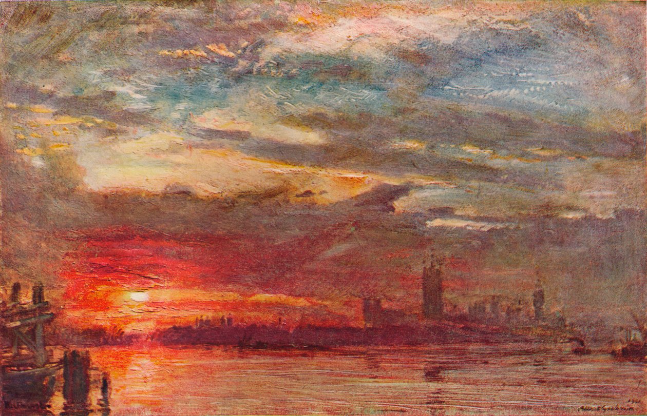 Pôr do sol em Westminster, 1900 de Albert Goodwin