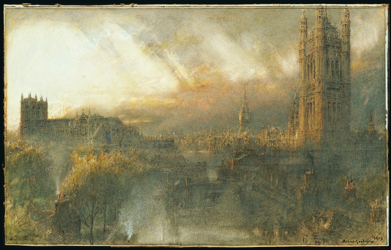 Westminster de uma casa superior, 1915 de Albert Goodwin