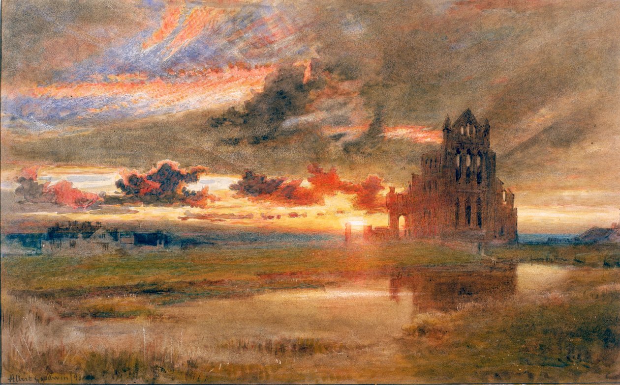 Whitby - A abadia de St Hilda (lápis e aguarela sobre papel (colado no cartão)) de Albert Goodwin