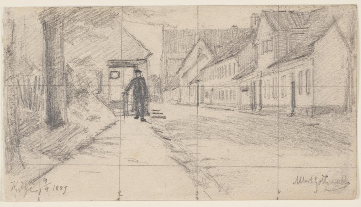 Rua em Køge com um homem andando de Albert Gottschalk