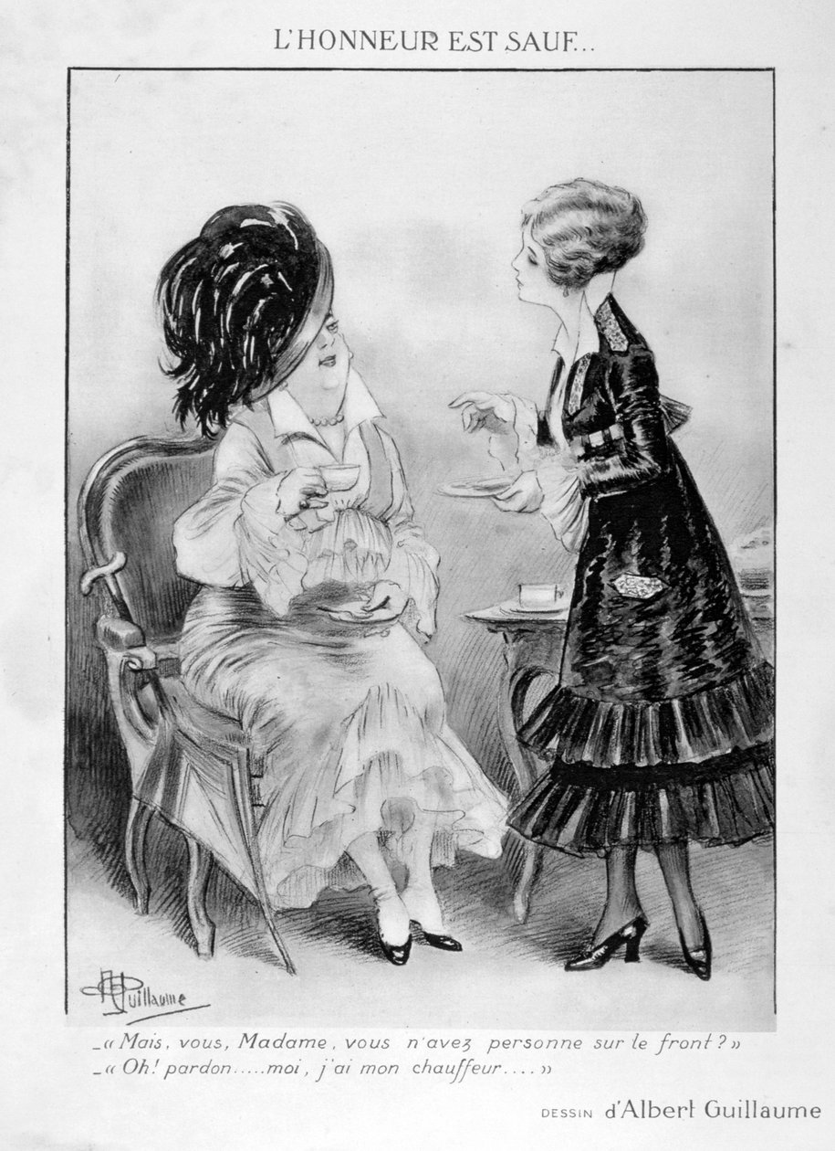 Uma caricatura sobre duas mulheres francesas burguesas, Primeira Guerra Mundial, 1915 de Albert Guillaume