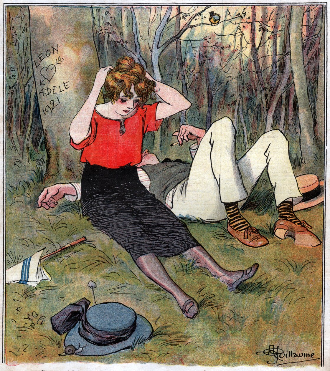 Casal à procura de amor na floresta de Albert Guillaume