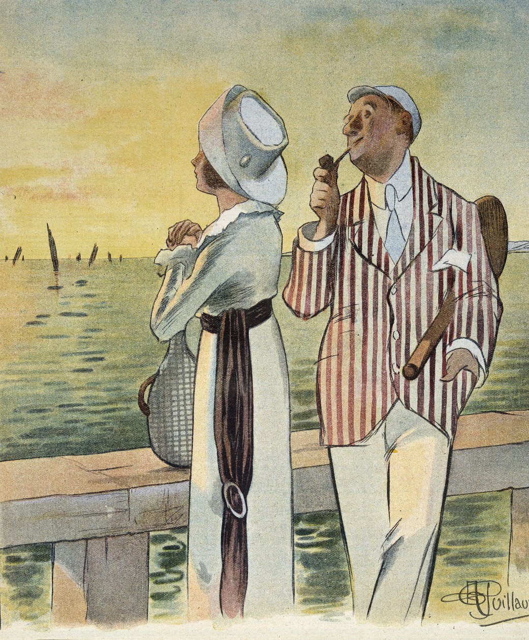 Flirt ao anoitecer - desenho de Albert Guillaume (1873-1942), em "Le Rire", agosto de 1912 de Albert Guillaume