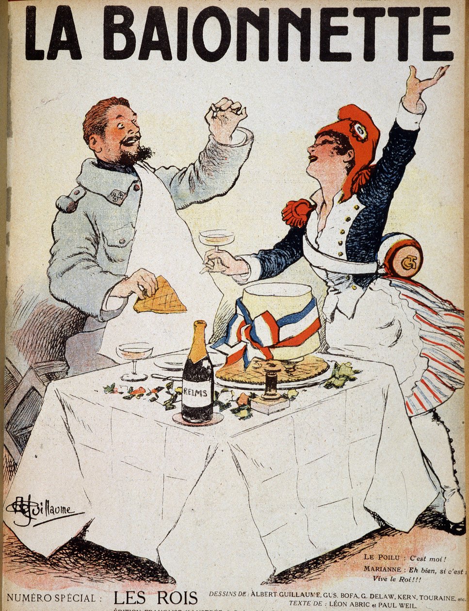 Os reis (Marianne e um homem peludo brindando a um bolo) - em "La Baionnette", desenho de Albert Guillaume (1873-1942) n.d. (século 20) de Albert Guillaume