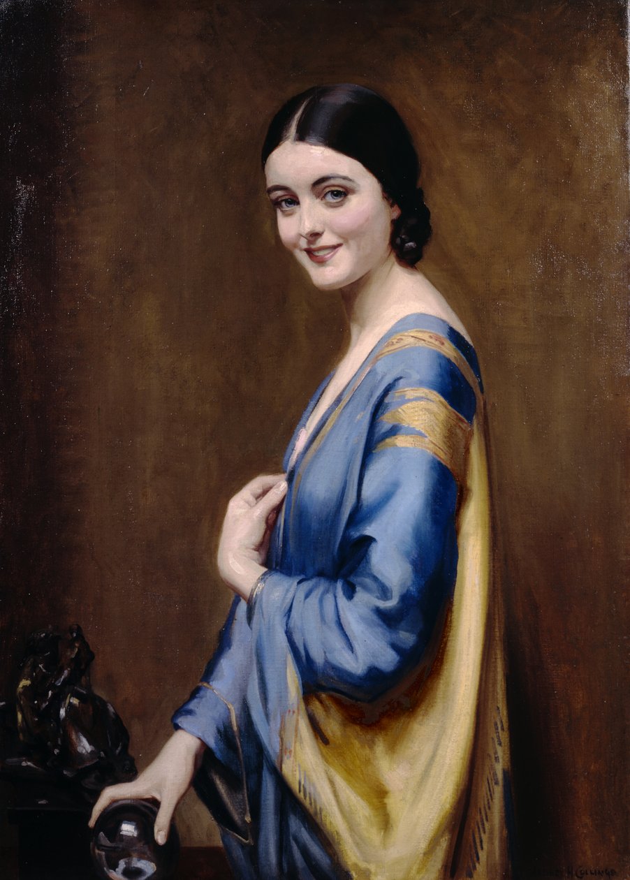 Vestido azul e dourado (óleo sobre tela) de Albert Henry Collings
