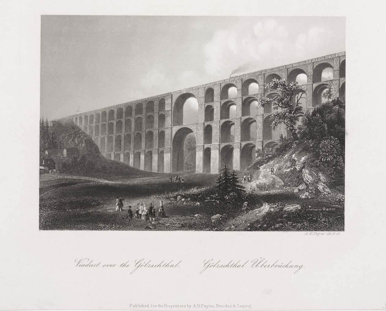 Viaduto sobre o Golzschthal, Saxônia, c.1840 de Albert Henry Payne