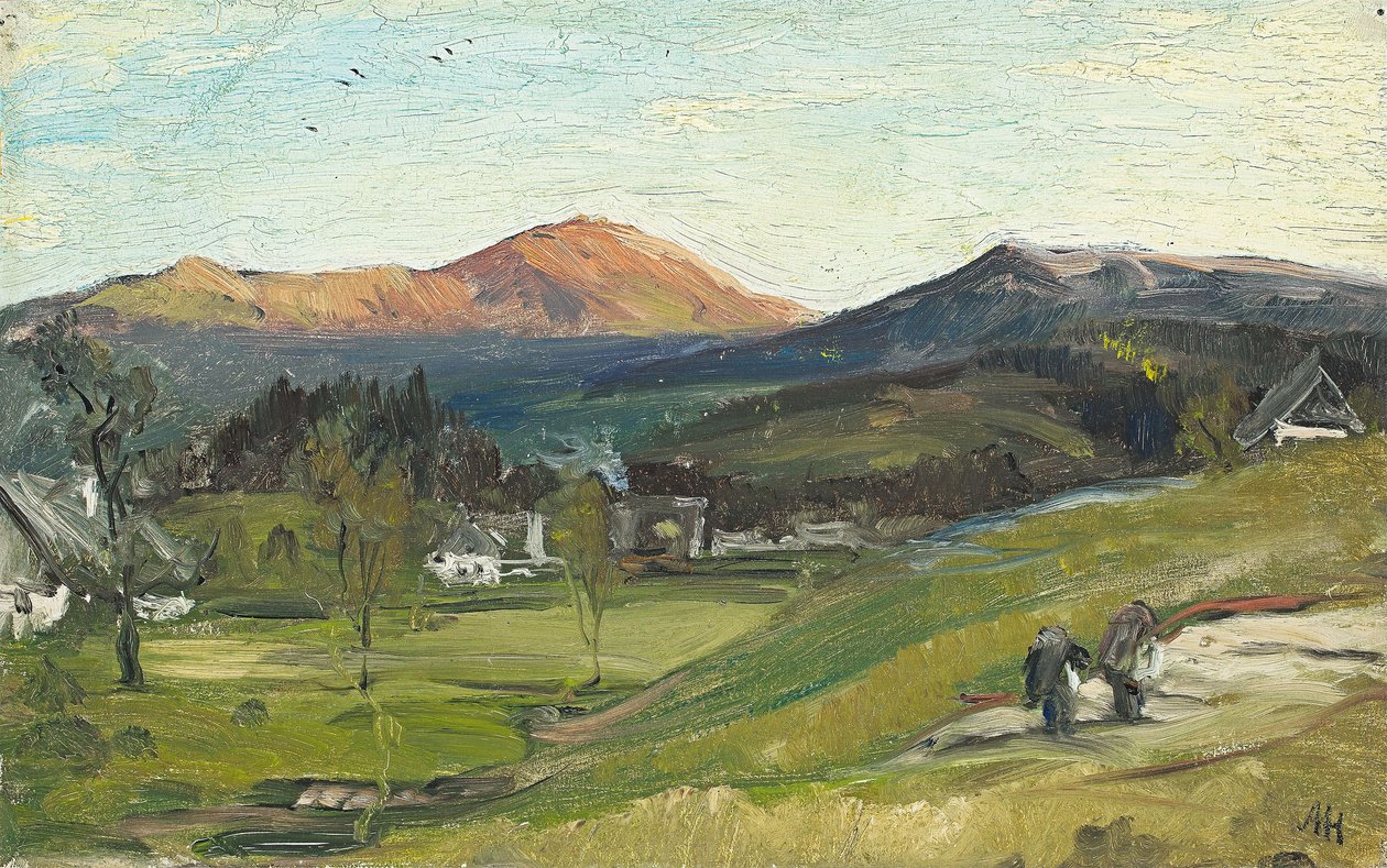 Albert Hertel - Vista sobre Krummhübel para o Schneekoppe, 1862 de Albert Hertel