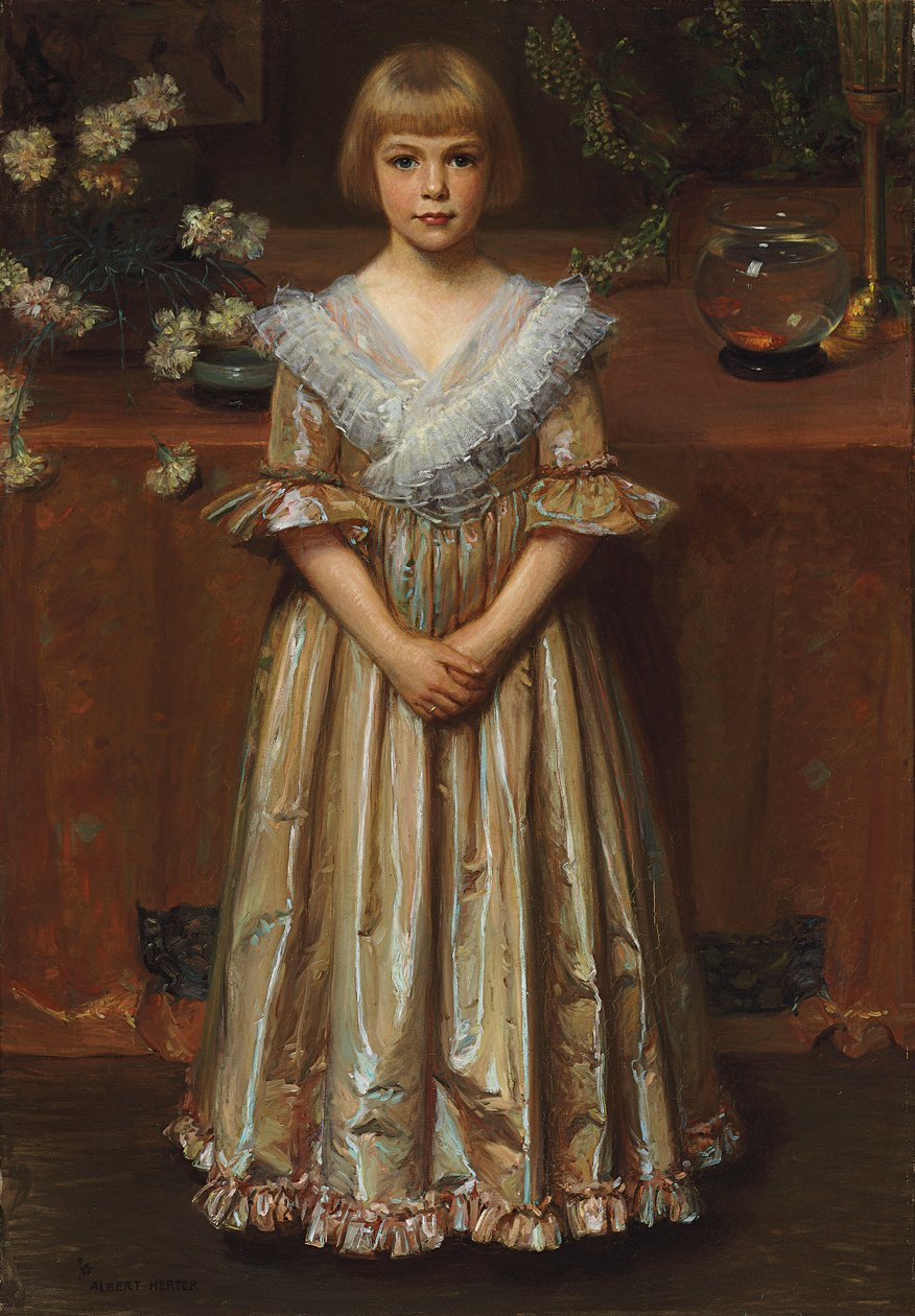 Rapariga com uma tigela de peixe-dourado (óleo sobre tela) de Albert Herter