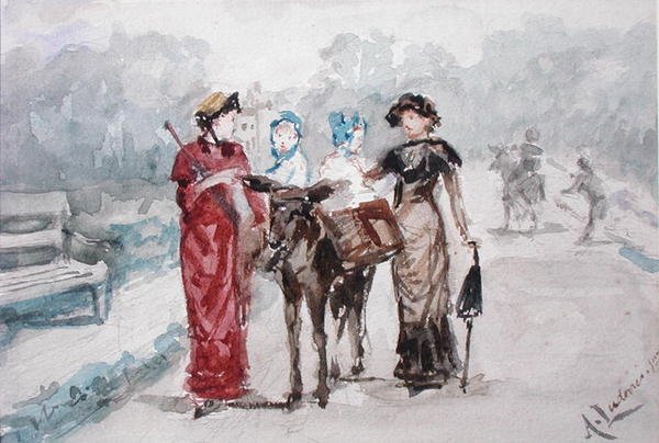 O Passeio do Burro (aguarela sobre papel) de Albert Jnr. Ludovici