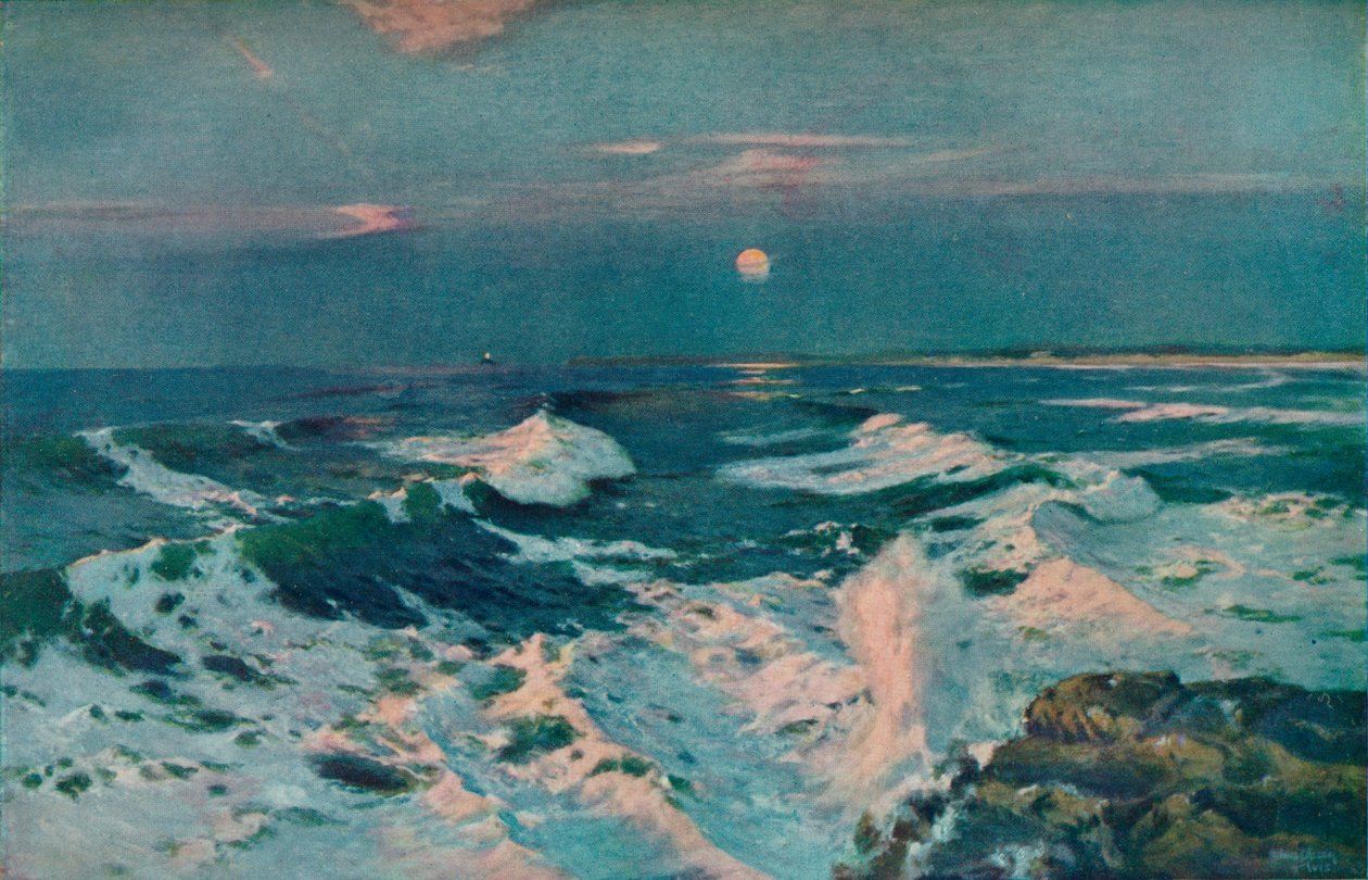 Entre o pôr do sol e a lua, c1910 de Albert Julius Olsson