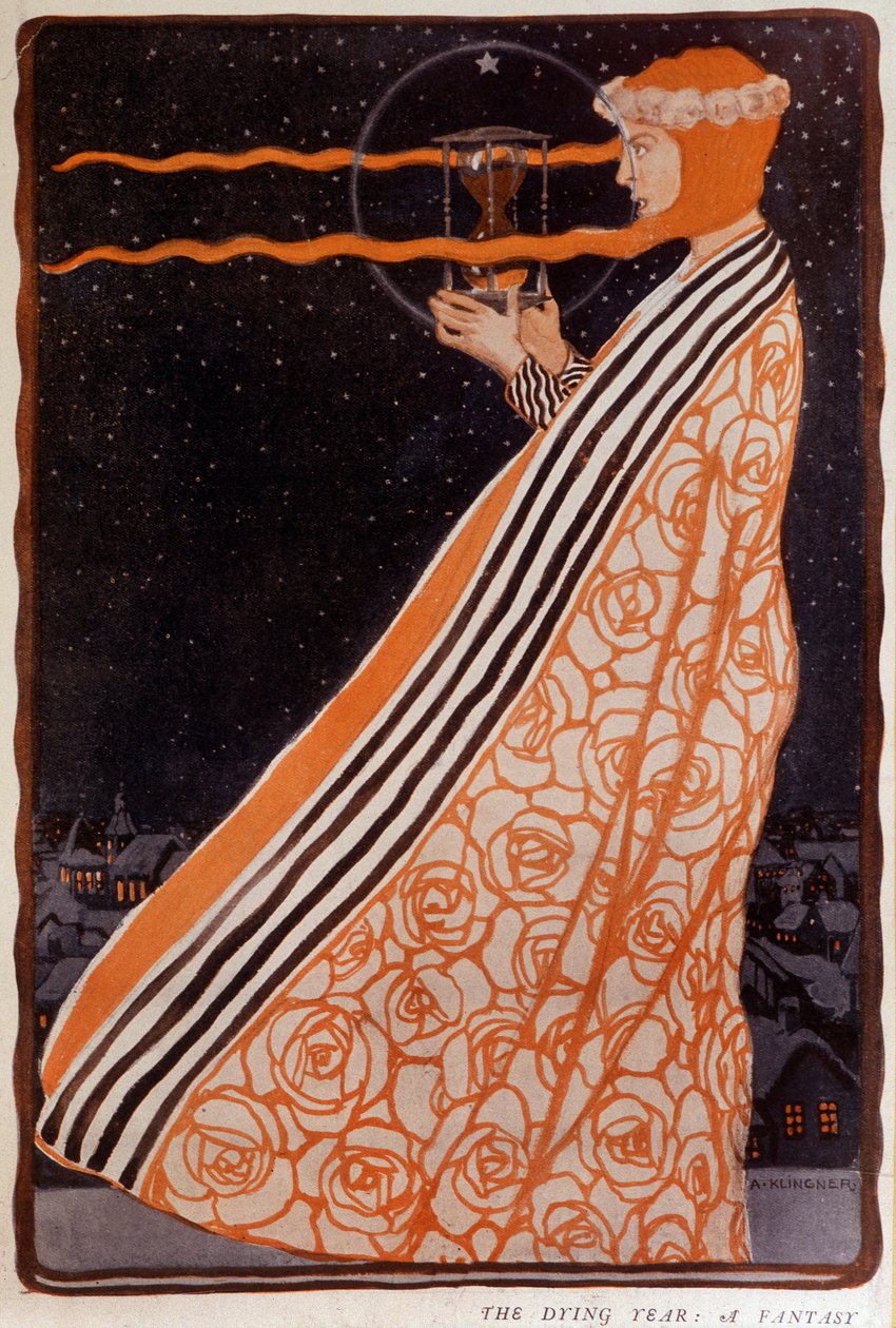 Uma mulher segurando uma ampulheta, sd. início do século XX. Ilustração de Klingner Albert (1869-1912) de Albert Klingner