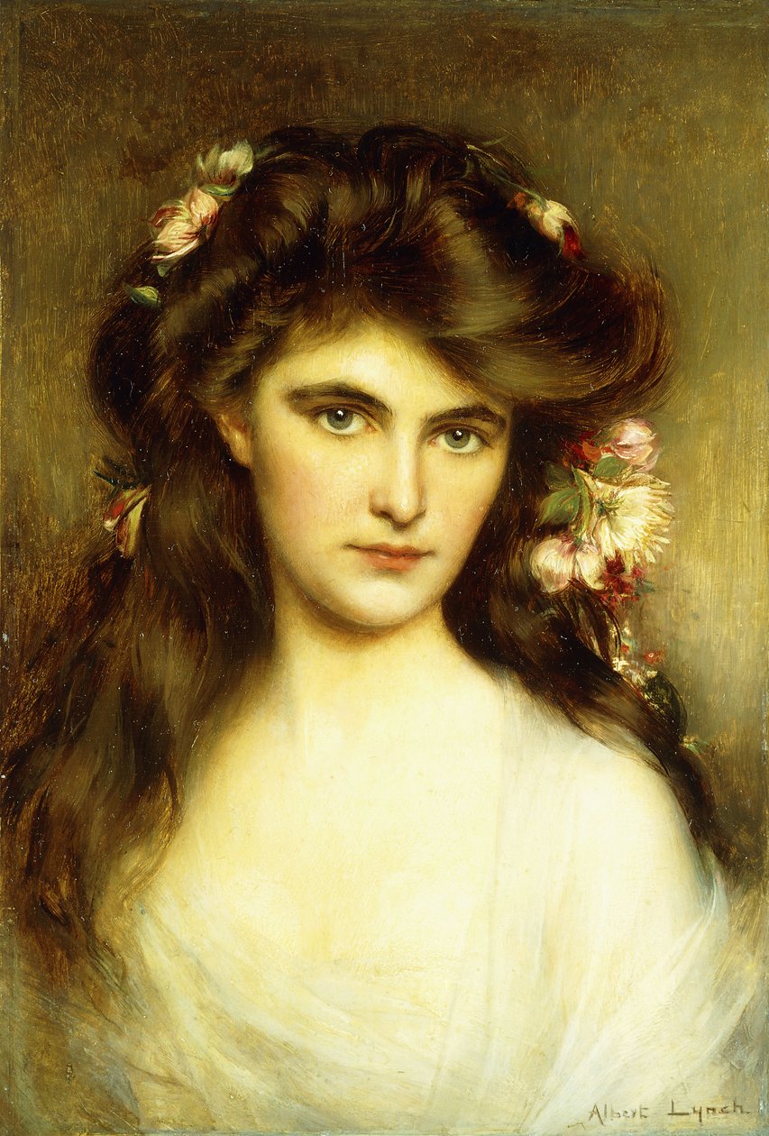 Uma jovem beleza com flores no cabelo, de Albert Lynch