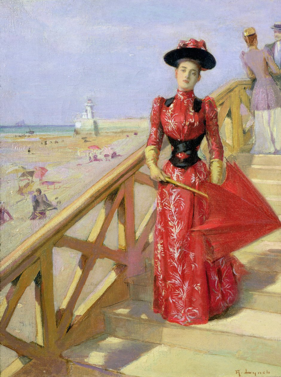 Mulher, caminhando baixo, passos, ligado, um, praia de Albert Lynch